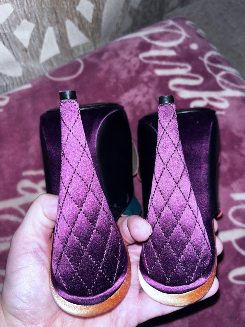 Fendi Green & Purple Floral Embroidered Leather Mules - Picture 3 of 14